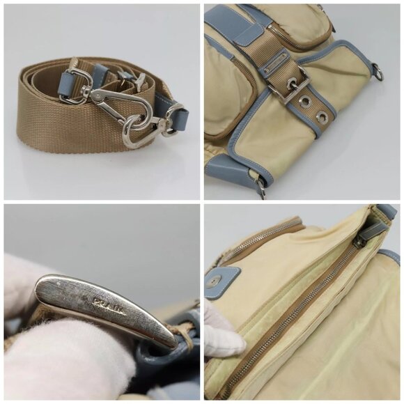 PRADA Shoulder Bag Nylon Leather Beige Auth ki5455 - Picture 16 of 16
